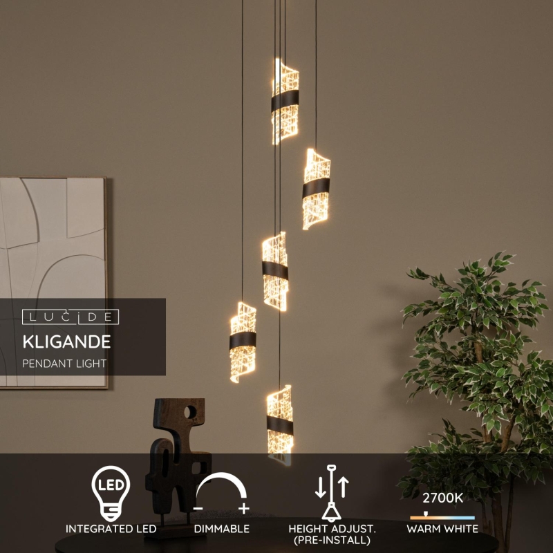 Lucide KLIGANDE - Závesné svietidlo - Ø 30 cm - LED Rozm. - 5x8W 2700K - Čierna